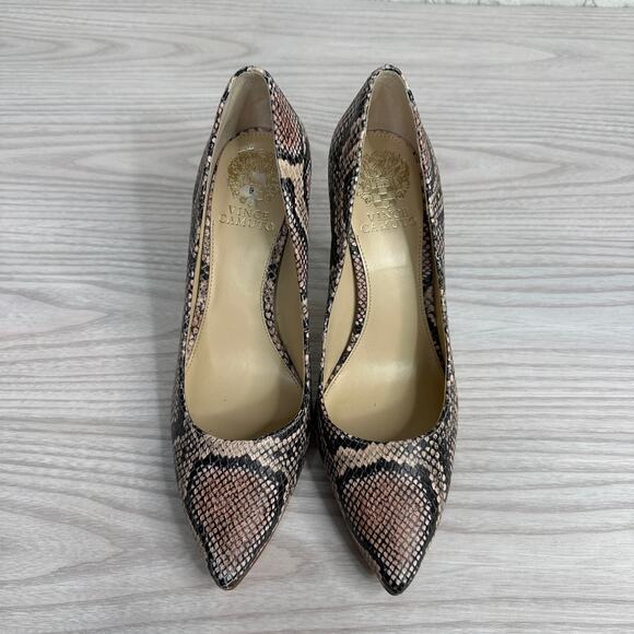 Vince Camuto Aparla Pumps WMNS 8M Pink Black Snakeskin Leather Stiletto Pointed - Picture 3 of 12
